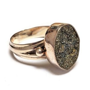 Rainbow Pyrite Ring in Sterling Silver 14