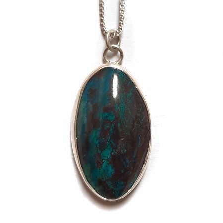 Parrot Wing Chrysocolla Necklace in Sterling Silver